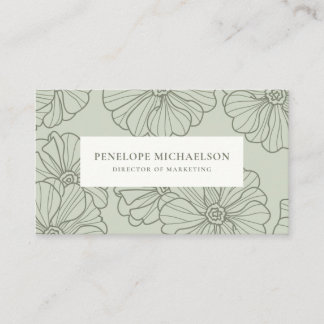 Chic Sage Botanical Floral Sketch Business Card