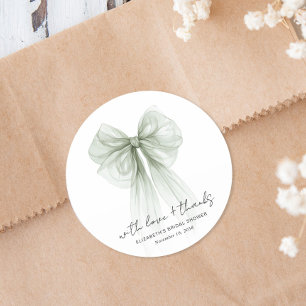 Chic Sage Bow Watercolor Bridal Shower Thank You Classic Round Sticker