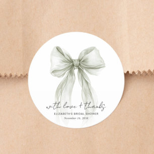 Chic Sage Bow Watercolor Bridal Shower Thank You Classic Round Sticker