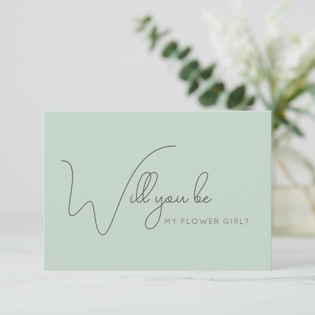 Chic Sage Calligraphy Flower Girl Proposal Card (Standing Front)