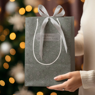 Chic Sage Christmas w/ Elegant Snowflakes Medium Gift Bag