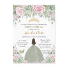 Chic Sage Green Baby Pink Floral Gold Quinceañera