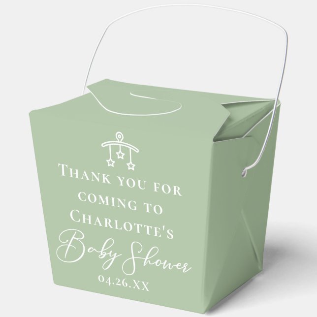 Chic Sage Green Baby Shower Customized Fortune Favor Box (Front)