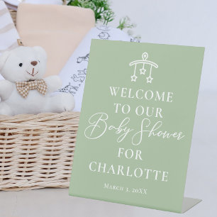 Chic Sage Green Baby Shower Welcome Pedestal Sign