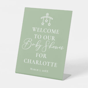 Chic Sage Green Baby Shower Welcome Pedestal Sign