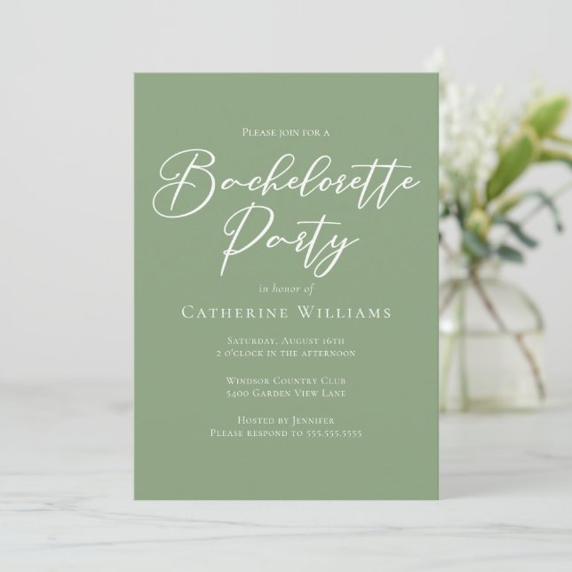 Chic Sage Green Bachelorette Party Invitation (Standing Front)