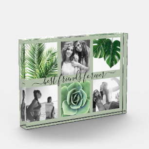 Chic sage green best friends forever photo collage block