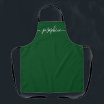 Chic Sage Green Botanical Elegant script Name Apron<br><div class="desc">She'll love a personalized apron as she creates,  bakes,  cooks,  or work with her succulent and other plants. A perfect gift to encourage her talents. White script for the name with long-tail embellishments on a sage green apron. Simple,  chic and modern.</div>