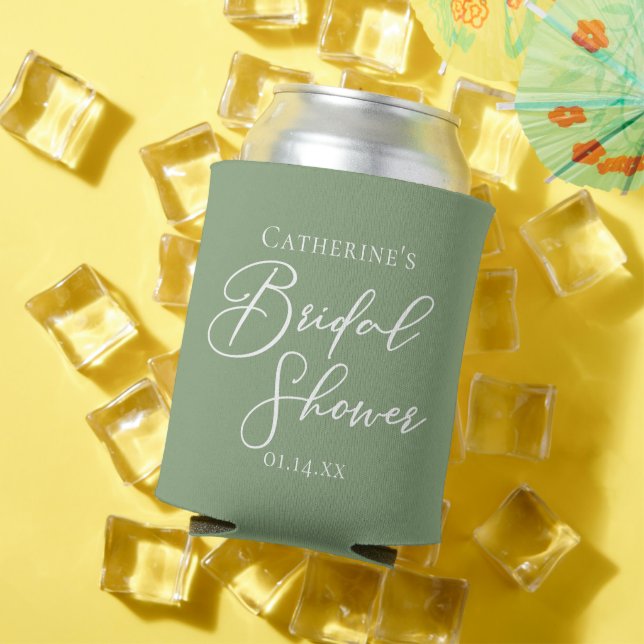 Chic Sage Green Bridal Shower Personalized Can Cooler (In Situ Summer)