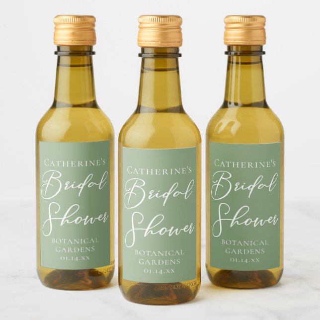 Chic Sage Green Bridal Shower Personalized Mini Wine Label (Bottles)