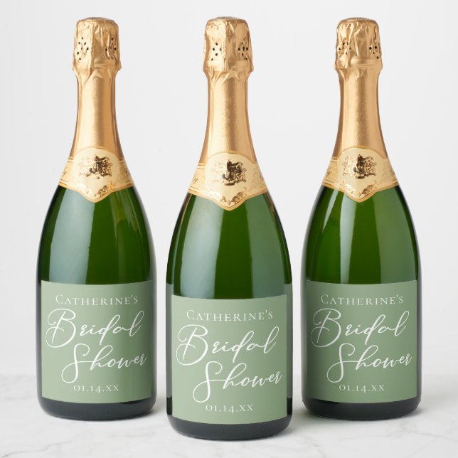 Chic Sage Green Bridal Shower Personalized Sparkling Wine Label (Bottles)