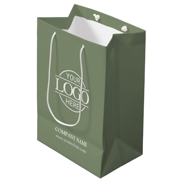Chic Sage Green Corporate Company Business Logo Medium Gift Bag (Front Angled)