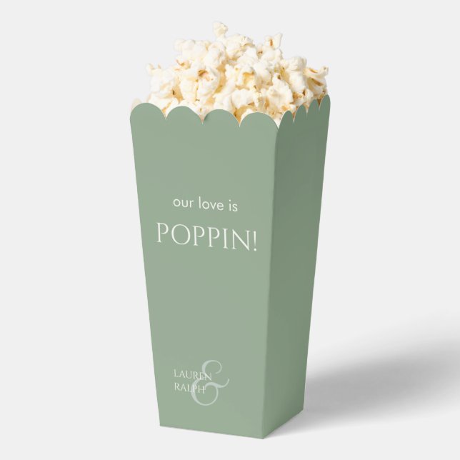 Chic Sage Green Couple Monogram Popcorn  Favor Box (Popped)
