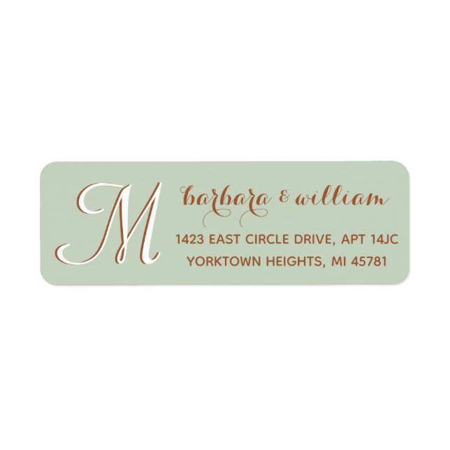 Chic Sage Green Custom Two Colour Monogram Label (Front)