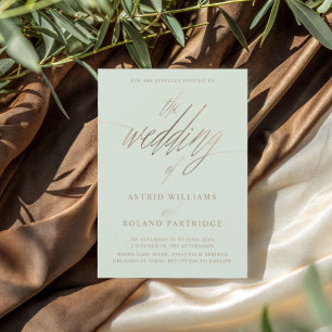 Chic Sage Green & Faux Gold Calligraphy Wedding Invitation