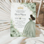 Chic Sage Green Floral Brown Princess Quinceañera  Invitation<br><div class="desc">Personalize this elegant sage green floral Quinceañera / Sweet 16 birthday invitation easily and quickly. Simply click the customize it further button to edit the texts, change fonts and fonts colours. Featuring soft watercolor sage green flowers, a girl dressed in a lovely sage green ball gown and a gold princess...</div>