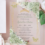 Chic Sage Green Floral Butterflies Quinceañera Acrylic Invitations<br><div class="desc">This chic Quinceañera acrylic invitation features a gold geometric frame adorned by delicate watercolor sage green floral, soft sage greenery and fluttery butterflies . Personalize it with your details easily and quickly, simply click the "Edit Using Design Tool" button to modify the text, wording, font style, font size, and font...</div>