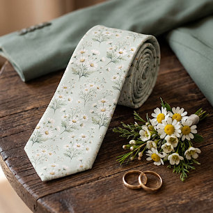 Chic Sage Green Floral Wedding Necktie