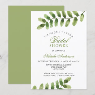 Chic sage green Leaf watercolor BRIDAL SHOWER Invitation