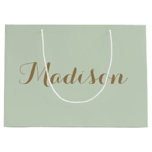 Chic Sage Green  minimalist monogram Large Gift Ba Large Gift Bag