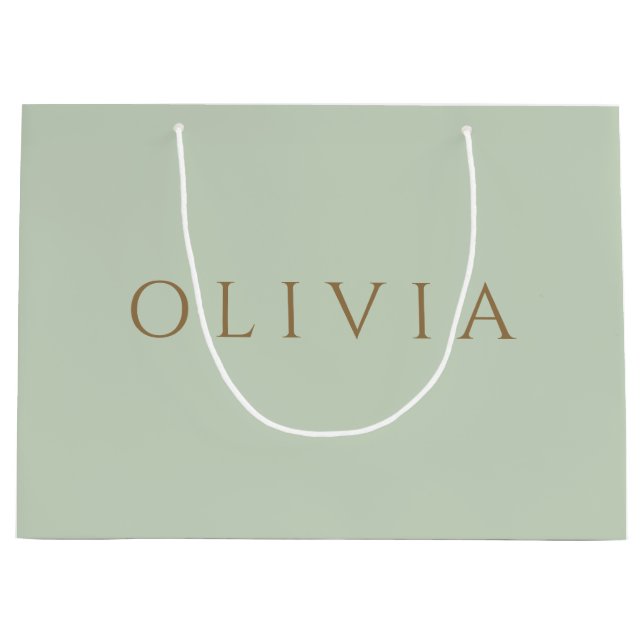 Chic Sage Green  minimalist monogram Large Gift Ba Large Gift Bag (Front)