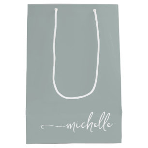 Chic Sage Green Monogram Name Script Medium Gift Bag