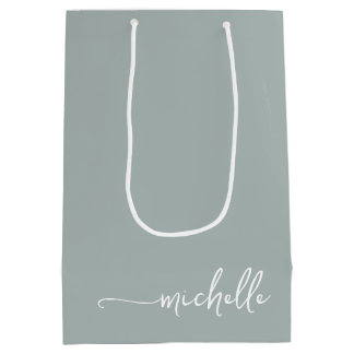Chic Sage Green Monogram Name Script Medium Gift Bag