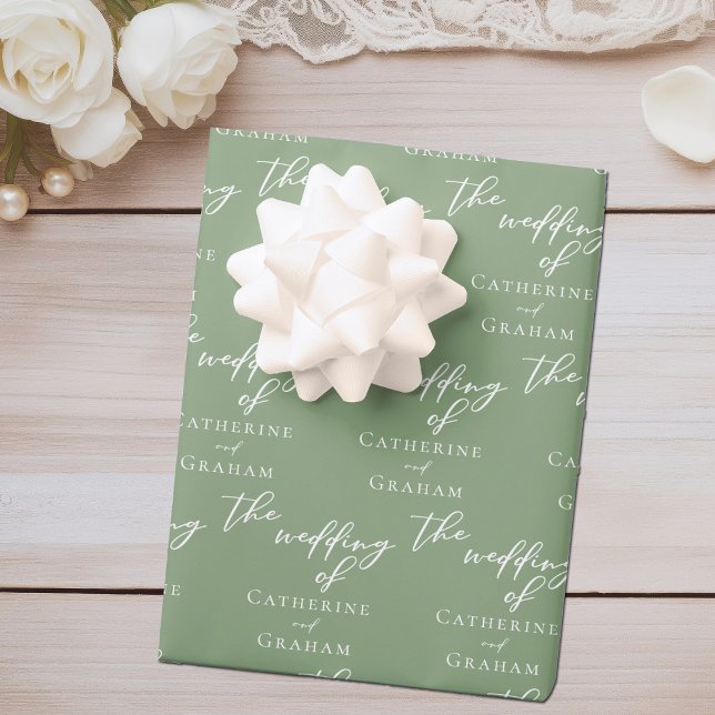 Chic Sage Green Personalized Wedding Wrapping Paper Sheet (Creator Uploaded)