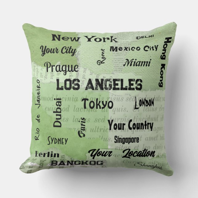 chic sage green rustic mega cities of the world   throw pillow (Front)