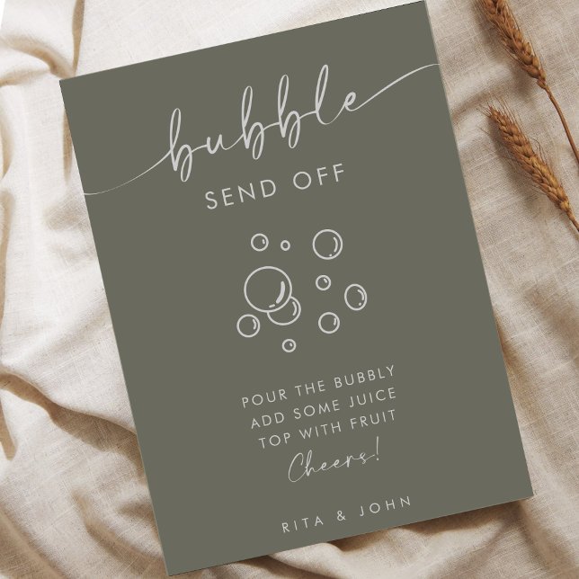 Chic Sage Green Script Bubbly Bar Wedding Sign (Creator Uploaded)