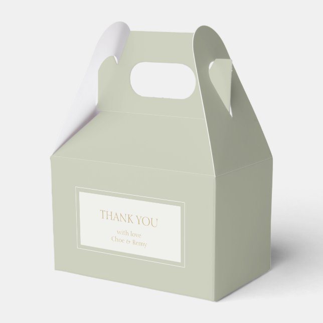 Chic Sage Green Thank You Wedding Favour Box (Front Side)