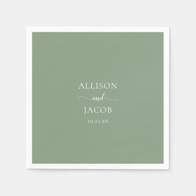 Chic Sage Green Wedding Napkins (Front)