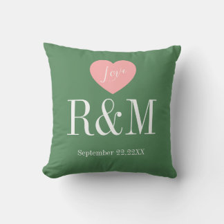 Chic sage green white monogram wedding keepaske throw pillow