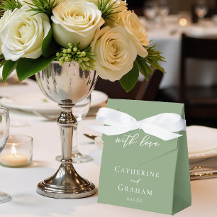 Chic Sage Green White Script Spring Wedding Favor Box