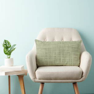 Chic Sage Herb Green Faux Jute Fabric Pattern Lumbar Pillow