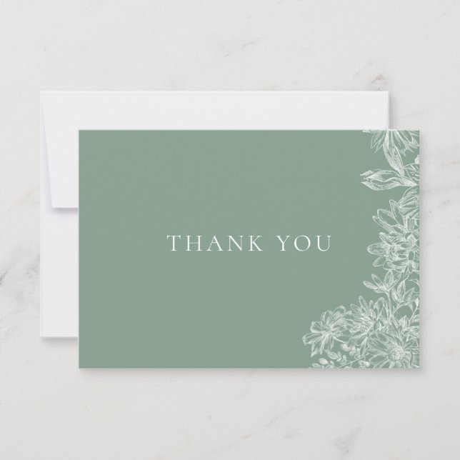 Chic Sage Vert Floral Blanc Merci Carte Note (Devant)
