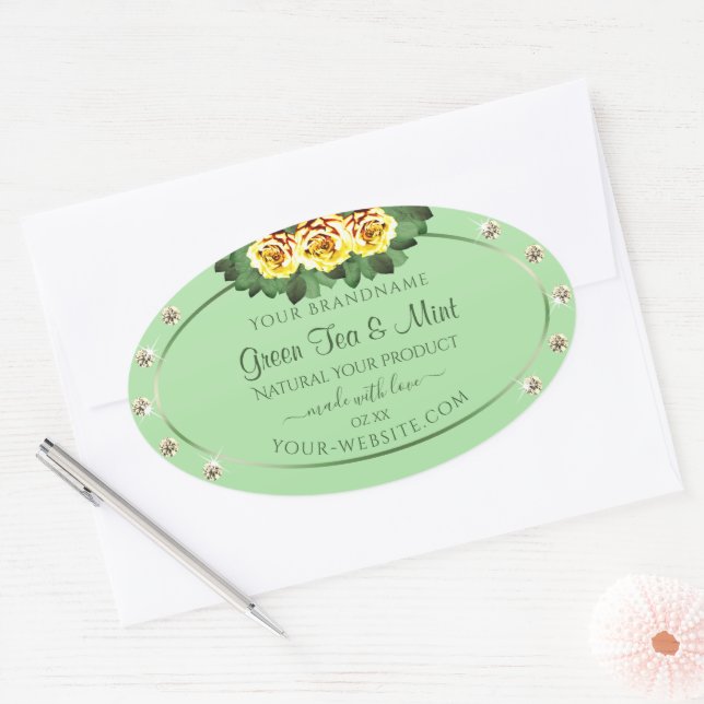 Chic Sage Vert produit Étiquettes Jaune Roses Bijo (Enveloppe)