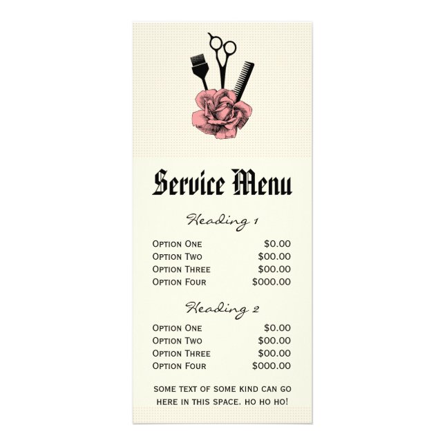 chic salon service menu mod pinkrose scissors hair (Front)