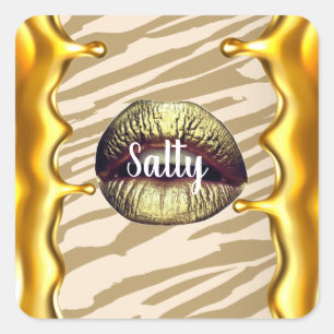Chic Salty Luxurious Bday Gift Summer Golden lips Square Sticker