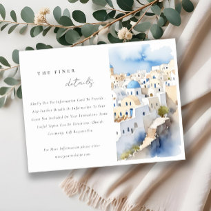Chic Santorini Greece Watercolor Wedding Details Enclosure Card