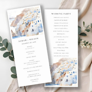 Chic Santorini Greece Watercolor Wedding Program