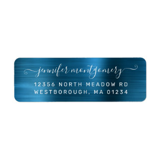 Chic Sapphire Brushed Metal Return Address Label