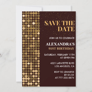 Chic Save the date Gold 91st birthday invitations
