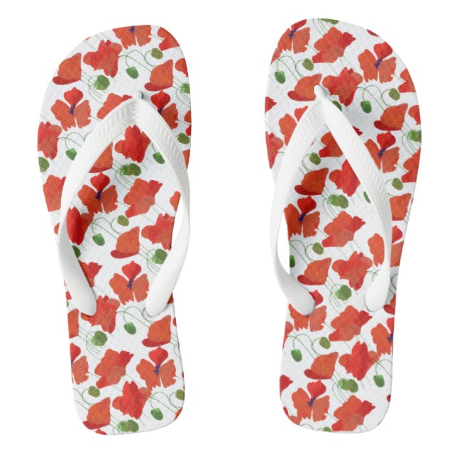 Chic Scarlet Field Poppies on White to Customize Flip Flops (Footbed)