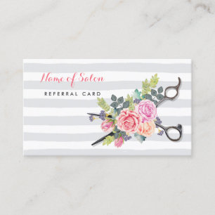 Chic Scissors Stripes and Roses Friend Referral Card