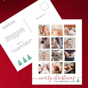 Chic Script 12 Photo Collage Elegant Christmas Holiday Postcard