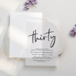 Chic Script 30th Birthday Party Vellum Invitations<br><div class="desc">Elevate your 30th birthday party with this vellum invitation featuring "thirty" in a chic script,  your name in elegant serif typography and the party details in simple,  modern lettering,  You can overlay this invitation on a photo for a sophisticated touch.</div>