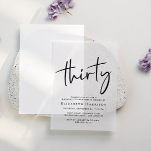 Chic Script 30th Birthday Party Vellum Invitations