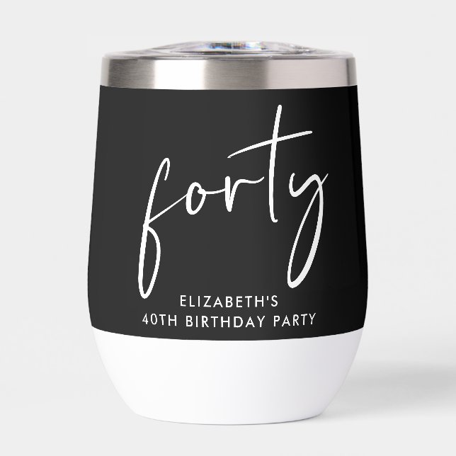 Chic Script 40th Birthday Party Black (Front)