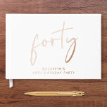 Chic Script 40th Birthday Party Guest Book<br><div class="desc">Elevate her 40th birthday party with this elegant white guestbook featuring genuine rose gold foil,  "forty" in a chic script and her name in modern lettering. Personalize your title on the spine and change the foil colour to silver or gold if desired.</div>